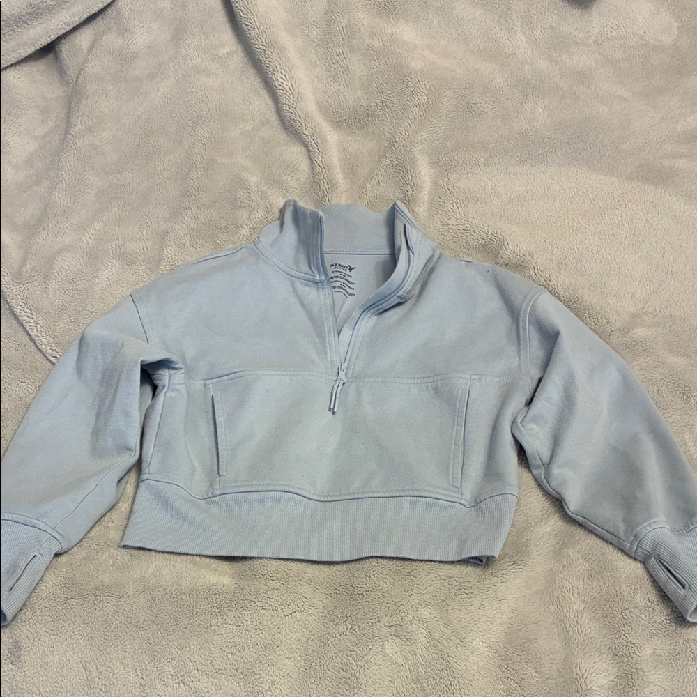 Girls Light Blue Cropped Quarter-Zip Pullover